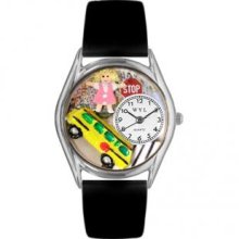 Whimsical Watches S-0640012 Womens School Bus Driver Black Leather And Silvertone Watch