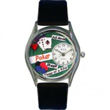 Whimsical Watches S0430003 Poker Black Leather And Silvertone Watch