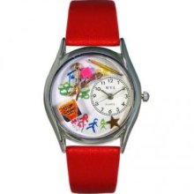Whimsical Watches S0640004 Preschool Teacher Red Leather And Silvertone Watch