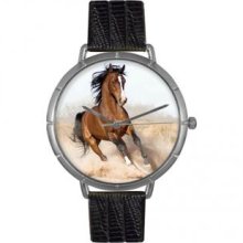 Whimsical Watches T0110023 Arabian Horse Black Leather And Silvertone Photo Watch