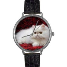 Whimsical Watches T0120025 Women'S T0120025 Persian Cat Black Leather And Silvertone Photo Watch