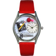 Whimsical Watches Teacher Red Leather And Silvertone Watch