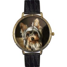 Whimsical Watches Women s Yorkie Quartz Black Leather Strap Watch GOLD