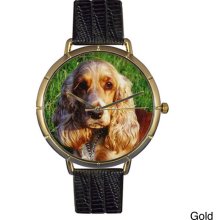 Whimsical Women's Cocker Spaniel Photo Leather Strap Watch (Gold)