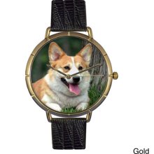 Whimsical Women's Corgi Photo Leather Strap Watch (Gold)