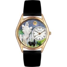 Whimsical Womens Halloween Ghost Black Leather Watch #557652