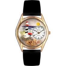 Whimsical Womens Lighthouse Black Leather And Goldtone Watch #C12 ...