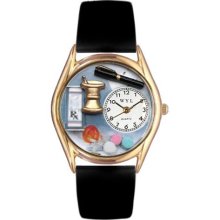 Whimsical Womens Pharmacist Black Leather Watch #557286