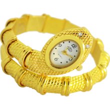 White Dial Golden Snake Watchband Unisex Quartz Lady Men Boy Wrist Watch Analog
