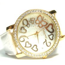 White Strap Hearts & Butterfly Gold-plated Watch Brg4