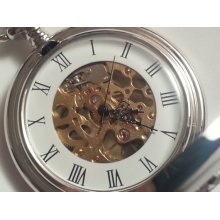 Wind Up Pocket Watch, Silver, Gold and White - Steampunk Jewelry
