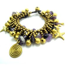 WNK International Goldtone Amethyst and Brass Bead Bracelet