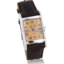 WOMAGE 9029 Men's Square Dial Black Leather Strap Analog Watch (Brown)
