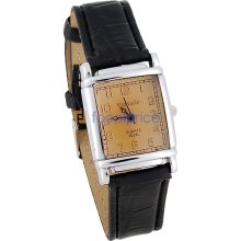 WOMAGE 9029L Women's Square Dial Black Leather Strap Analog Watch (Black)