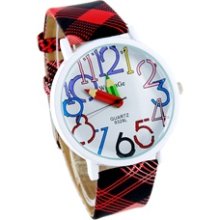 WoMaGe 9329 Pencil Hand Women's Round Case Leather Strap Watch (Red)