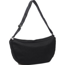 Women Black Canvas Dumpling Shape Zipper Hobo Handbag Shoulder Cross Body Bag