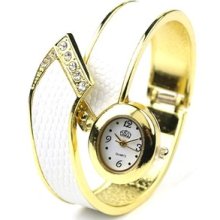 Women Fashion Snake Skin Bangle Cuff Bracelet Wrist Watch White Women Fashion Snake Skin Bangle Cuff Bracelet Wrist Watch White