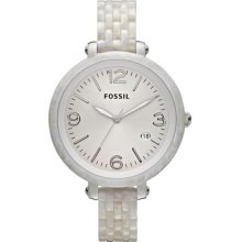 Women Fossil Heather Three Hand Date Watch Pearlized White For Ladies Jr1407