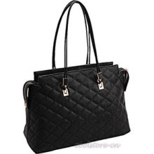 Women Korean Faux Leather Diamond Plaid Handbag Shoulder Casual Bag Black 8176