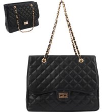 Women Quilted Shoulder Handbag Tote Bags Faux Leather Gold Chain