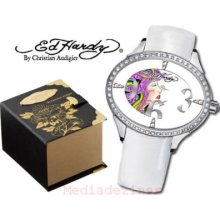 Womens Bnib Ed Hardy Sg-ma Show Girl Medusa Tattoo Swarovski Leather Watch