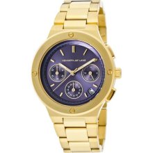 Women's Chronograph Navy Blue Sunray Dial Goldtone IP Stainless S ...