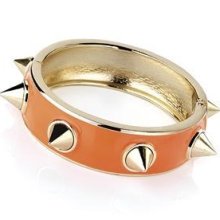 Womens Neon Orange Gold Colour Stud Hinge Bangle