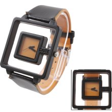 Women's Stylish Square Inner Case Quartz Watch with Leather Band