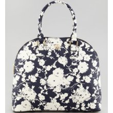 Women's Tory Burch Floral-Print Coated Dome Satchel Bag, Navy