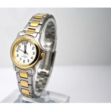 Womens Two Tone Stainless Steel Round Easy To Read Fashion White Dial Watch