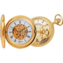 Woodford Skeleton Half-Hunter Pocket Watch, 1021, Men's Gold-Plated With Chain (Suitable For Engraving)