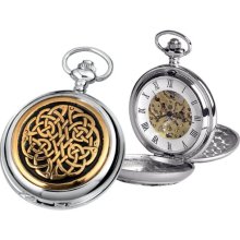 Woodford Skeleton Pocket Watch, 1910/Sk, Men's Chrome-Finished Gilt Never Ending Knot Pattern With Chain (Suitable For Engraving)