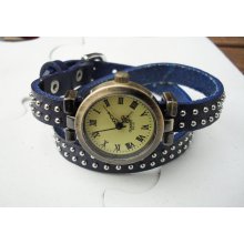 Wrist watch real Leather darkblue