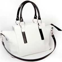 XL Leather Satchel Bag, Elegant Leather Bag, Black White Leather Handbag, Shoulder Bag