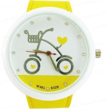 Yellow Ladies Girls Bicycle Cartoon Wrist Watch Dm474y
