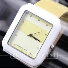 Yellow Leather Fashion Elegant Quartz Hours Dial Women Lady Wrist Watch B028y