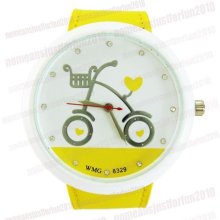 Yellow Leather Girls Bicycle Cartoon Watch M474y