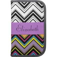 Your Name Zig Zag Stripes Lines Green Blue Pink Organizers