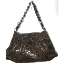 Zagliani Muschio Dark Green Shiny Python Small Pleat Bag