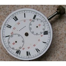 Zenith Chronograph Pocket Watch Movement & Enamel Dial 43 Mm. To Restore