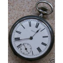 Zerma Pocket Watch Silver & Niello Case 50 Mm In Diameter Running Condition