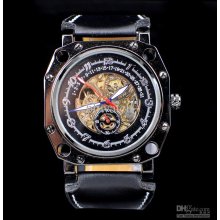 10pcs Men's Automatic Mechanical Watch Leather Bracelet Metal Stylis