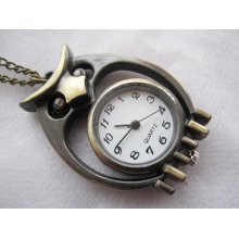 1pc antiqued bronze owl pocket watch clock charms--moving--battery included(no chains)