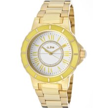 a_line Watches Women's Marina White Dial Yellow Bezel Gold Tone IP Sta