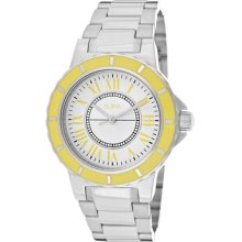 a_line Watches Women's Marina White Dial Yellow Bezel Stainless Steel