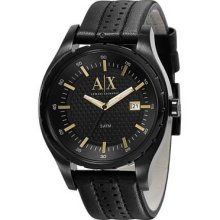 A/x Armani Exchange Black Leather Band,gold Men Watch-ax1091