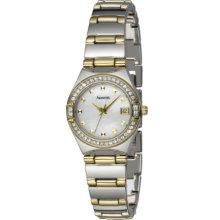 Accurist Ladies Two Tone Stone Set Bracelet Watch Lb1661 With Mother Of Pearl Dial