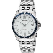 Accurist Men's Stainless Steel, Blue Bezel, White Dial, Date MB923W Watch