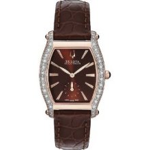 Accutron Bulova 65r106 Saleya Rose Tone Brown Leather Womens Diamond Watch