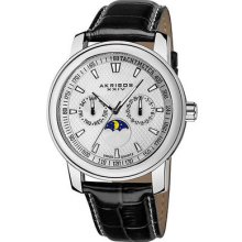 Akribos Xxiv Ak573ss Swiss Quartz Moon Phase Multifunction Strap Mens Watch